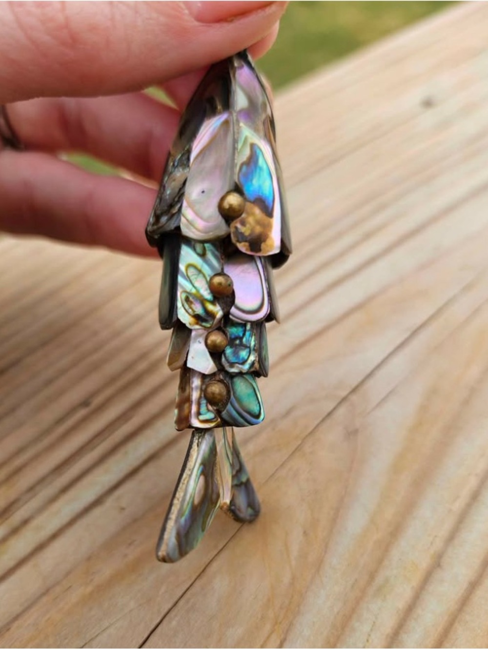 Vintage Abalone Articulated Fish Bottle Opener Pendent